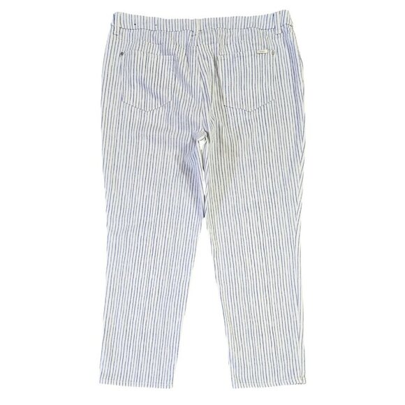 Chico's So Slimming Girlfriend Crop Jeans White Blue Painted Stripe Beachy - Picture 3 of 10